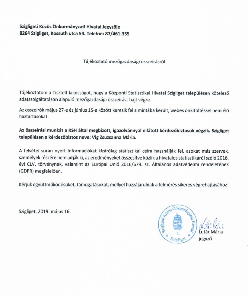 Tajekoztato mezogazdasagi osszeirasrol